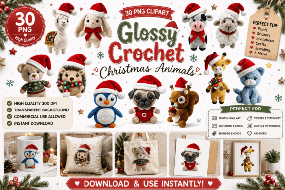 30 Glossy Crochet Christmas Animals Illustrations Review