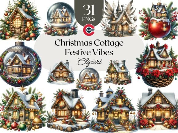 Christmas Cottage Village Clipart Bundle Review