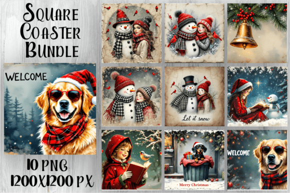 Christmas Retro Square Coaster Designs: Illustrations for Branding