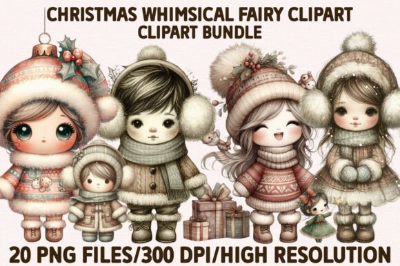 Christmas Whimsical Fairy Clipart Set for Illustrations