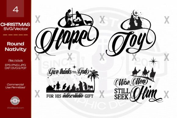 Christmas Words Typography for Illustrations