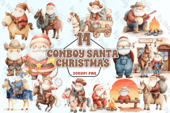 Cowboy Santa Christmas Clipart PNG