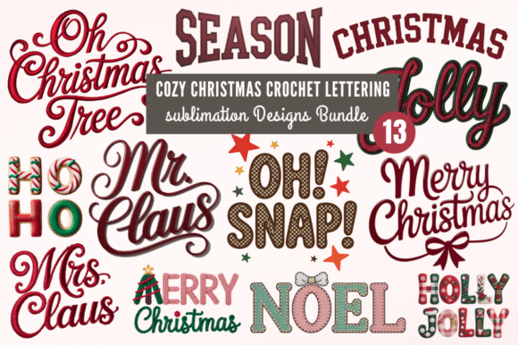 Cozy Christmas Crochet Lettering PNG Bun in Illustrations
