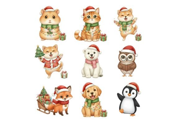 Cute Christmas Animal Clipart Bundle: Illustrations for Branding