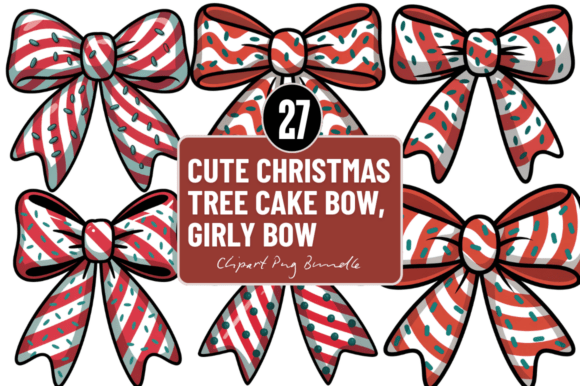 Cute Christmas Tree Cake Bow, Girly Bow Illustrations