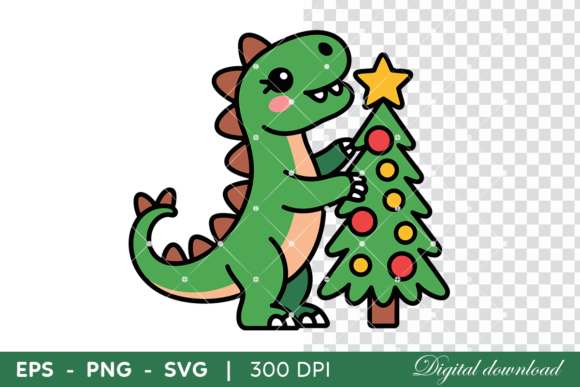 Cute Dinosaur Decorating Christmas Tree: A Review for Digital Product Sellers