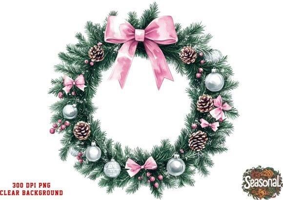 Frosty Rose Christmas Wreath Clipart for Illustrations