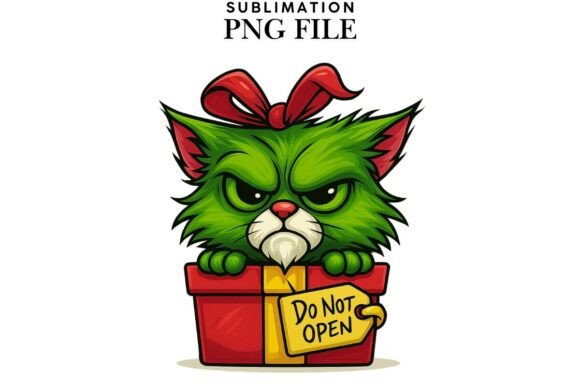 Funny Christmas Green Cat Png Design for Illustrations