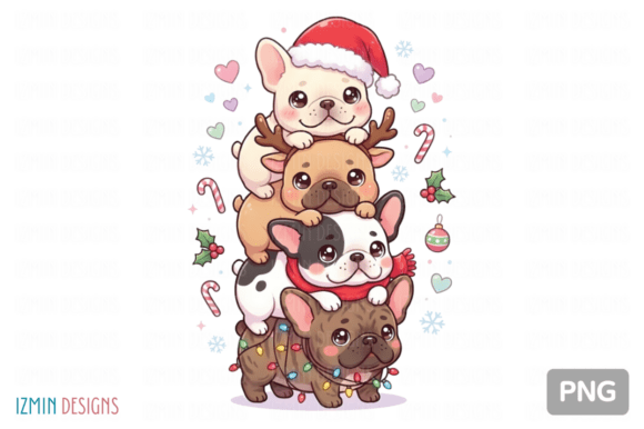 Kawaii Christmas Frenchie Stack Dog PNG Illustrations Review