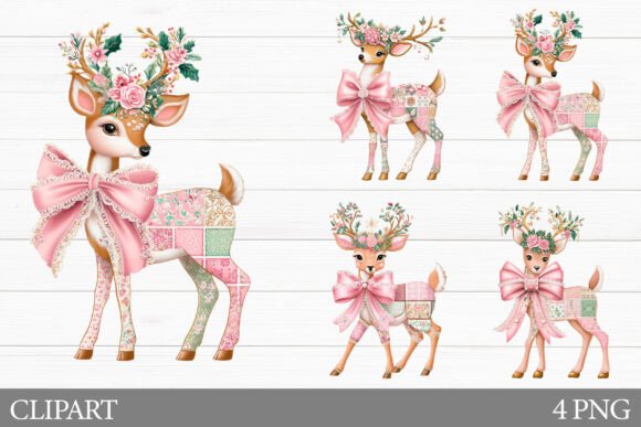 Patchwork Christmas Deer Clipart