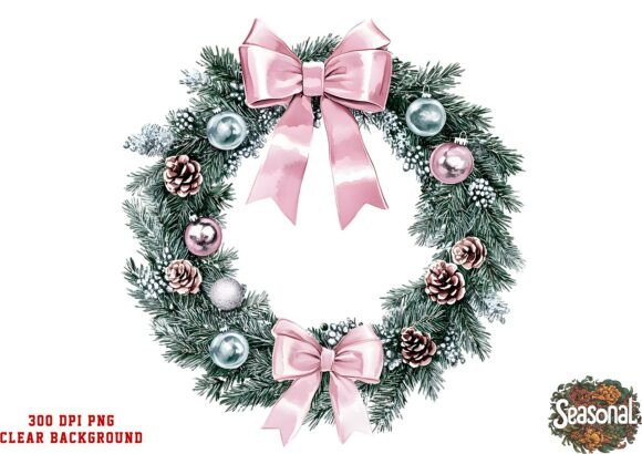 Pink Pearl Christmas Wreath PNG for Illustrations