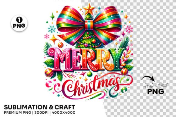 Rainbow Bow Christmas Sublimation PNG for Illustrations