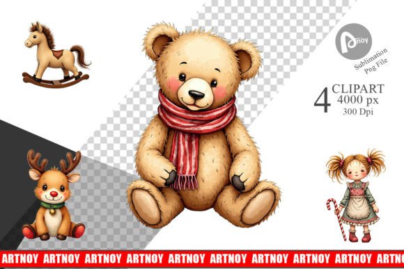 Vintage Christmas Toys Watercolor Clipar Review