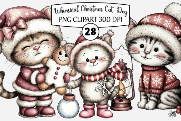 Whimsical Christmas Cat Dog Clipart
